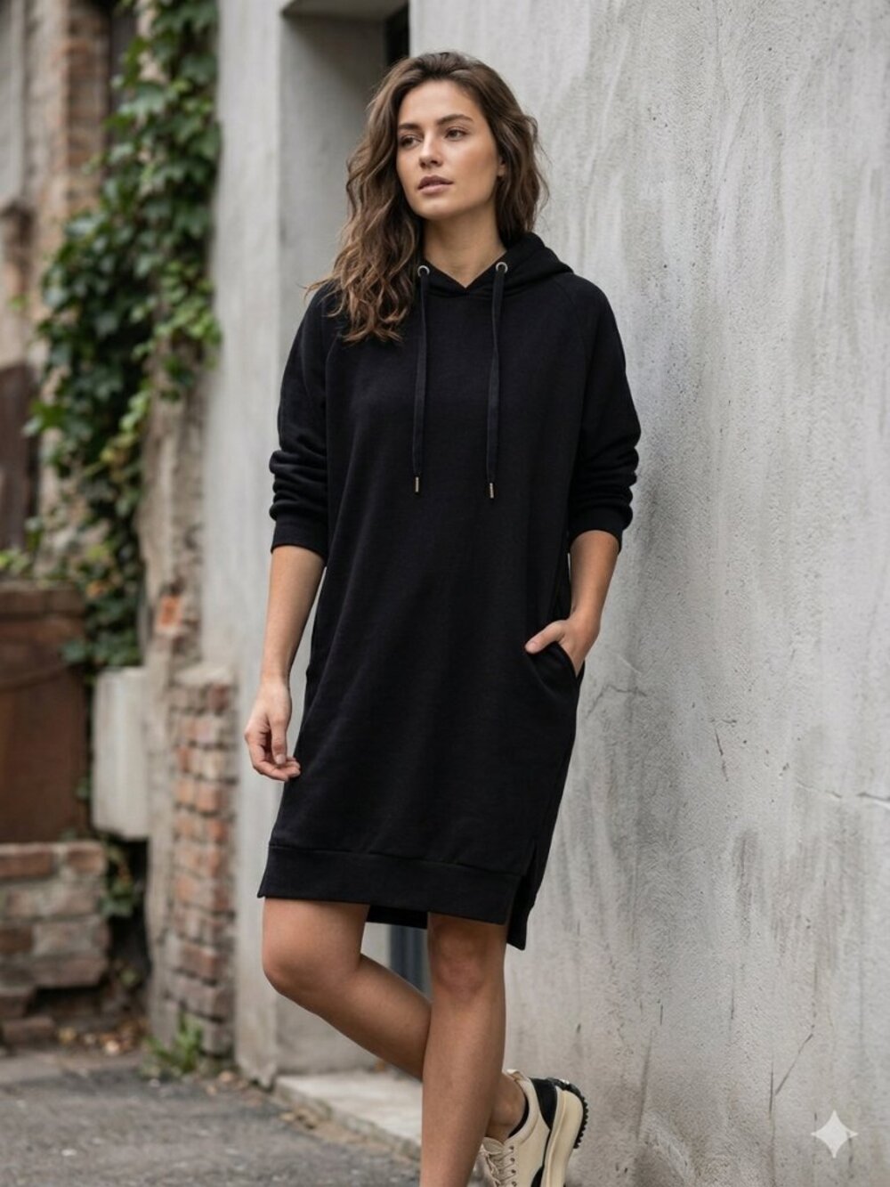 Nutexrol Hoodie Dress Oversized Fleece Black Small